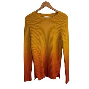 Sahalie Womens Sweater Medium Mustard Yellow Ombre Ribbed Indie Artsy